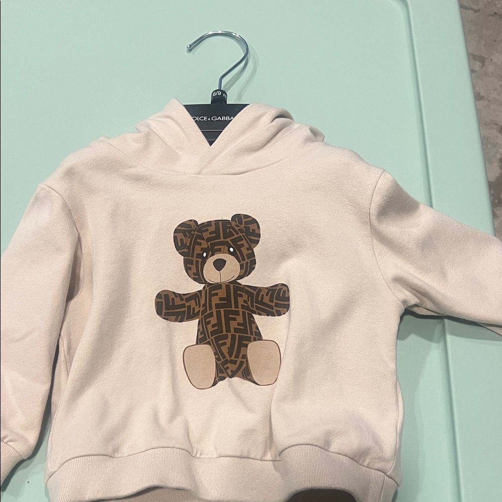 Fendi Cream Hoodie with Bear Motif